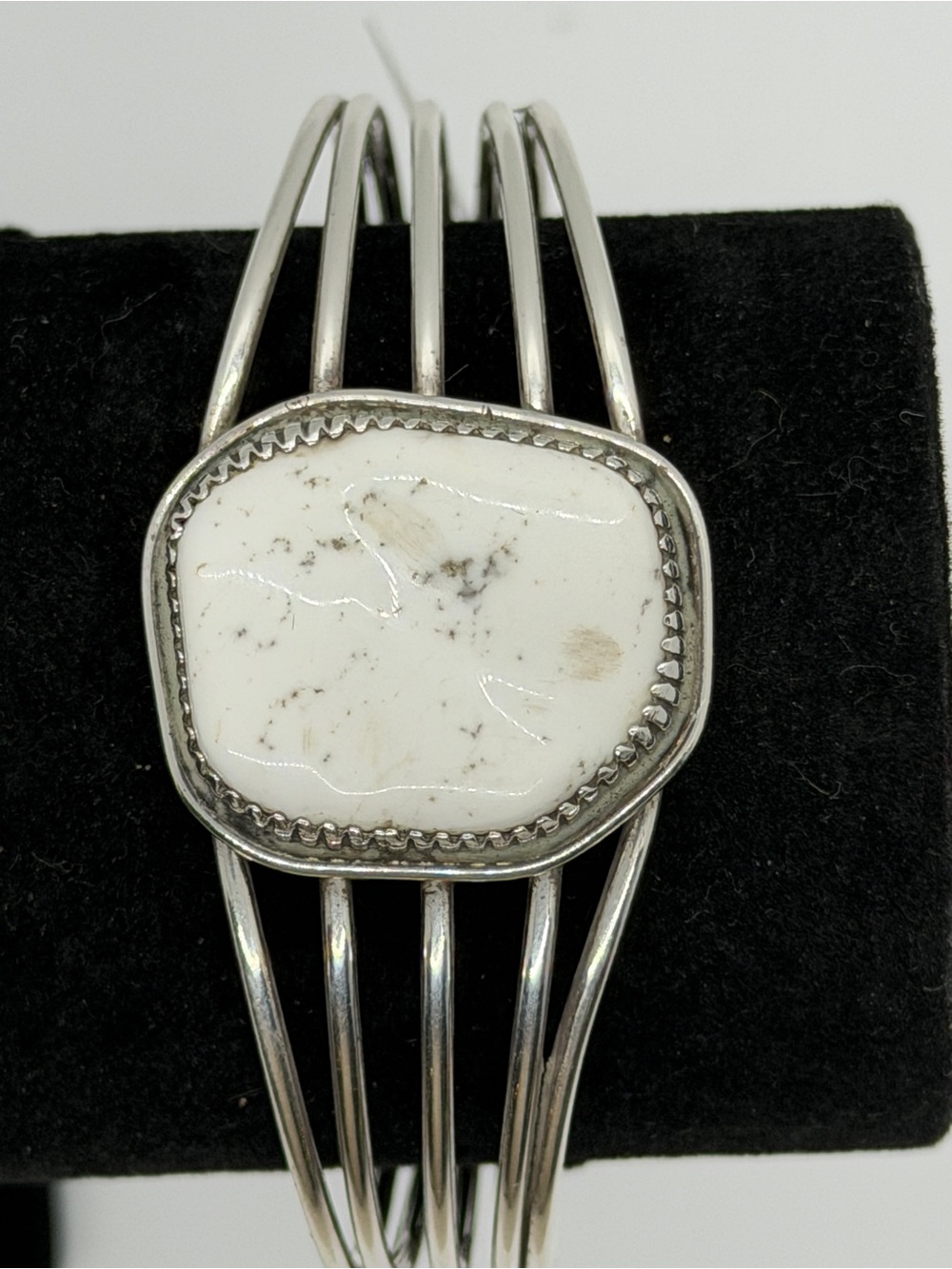 Navajo Loren Thomas Begay White Buffalo and Sterling Silver Cuff Bracelet